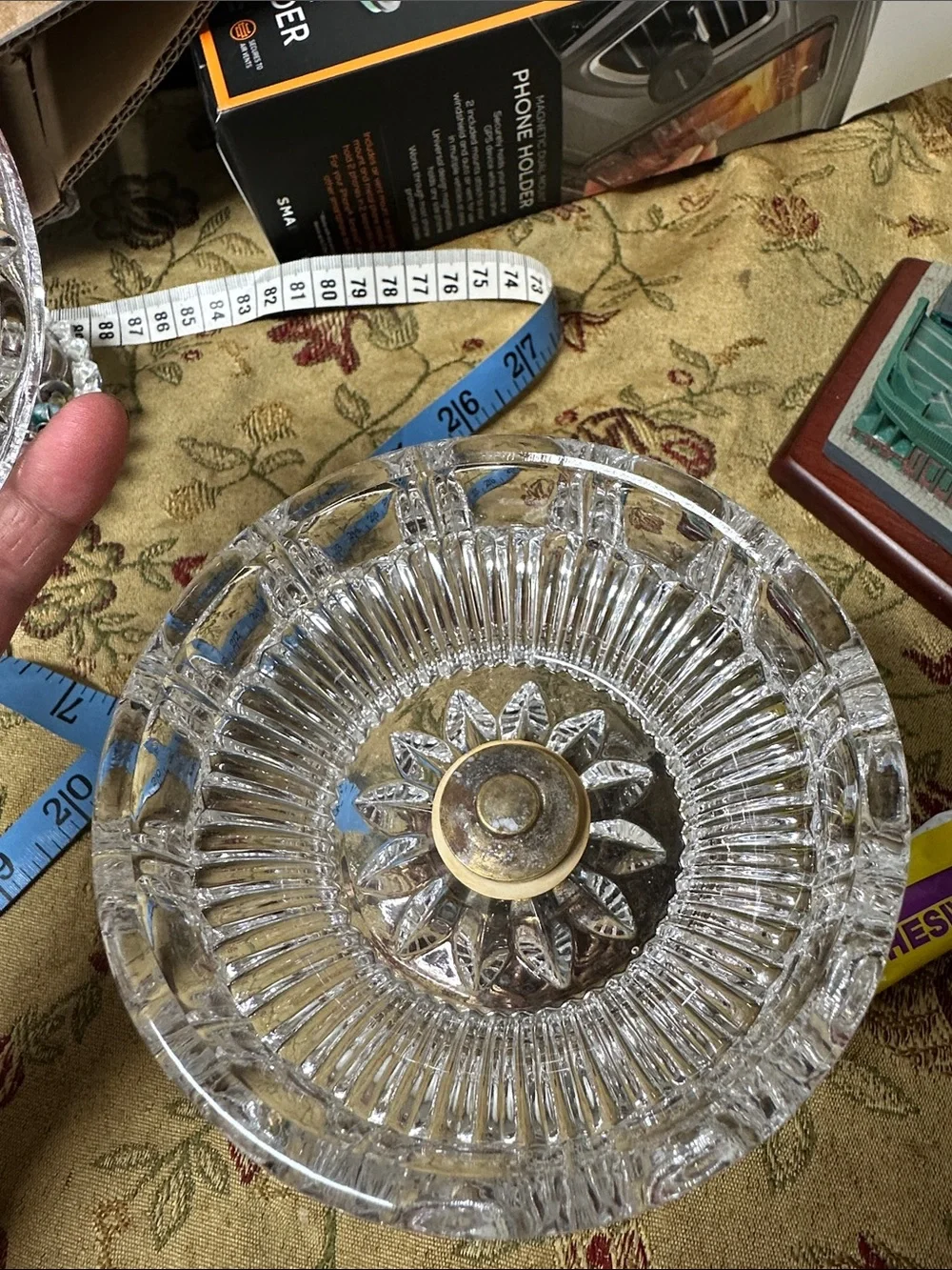 Glass Covered Candy Dish with Ornate Metal Base - Clear